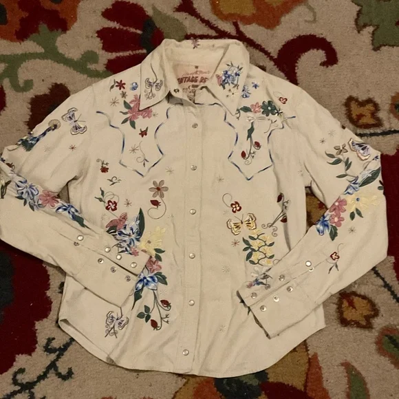 Whimsical Westen-Wear, snap button tan corduroy blouse - Picture 11 of 16